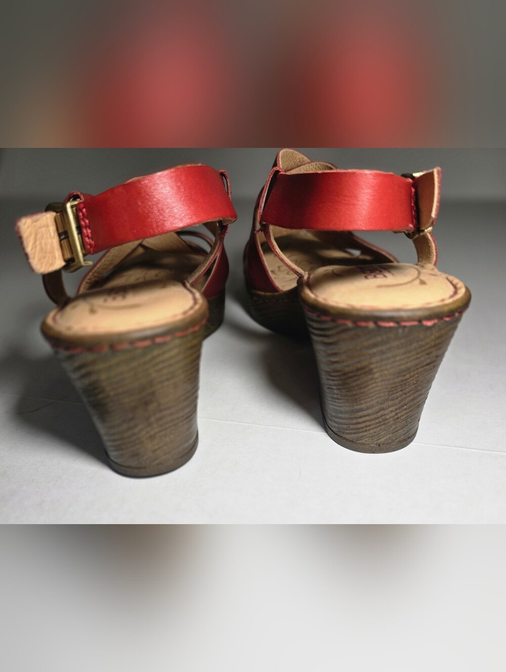 BORN Red Leather Strappy Wedge Sandal - Women 11 - Picture 8 of 11